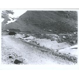 "Concrete approach to Tunnel crushed fiat, looking north at Tunnel entrance" Dunedin Naturalists Field Club trip [past 1940?]