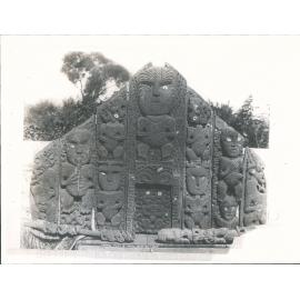 Carved front of Maori meeting house