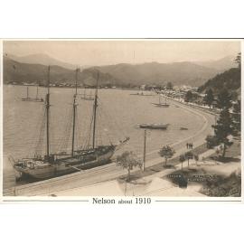 Haven Road, Nelson NZ, about 1910, looking towards the city. Coastal traders are afloat on the high tide, but all of the Haven v
