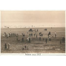 Tahunanui Beach, Nelson NZ, about 1915. Popular since the 1880s with Nelsonians and visitors, the beach was not linked to the Po