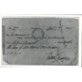 To the manager of the union bank of Australia...