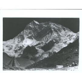 "The expedition established its base camp at a height of 15,500' in Barun Valley and pitched their tents on a mossy ridge beside