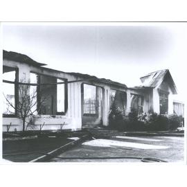 The gutted frontage of the hotel