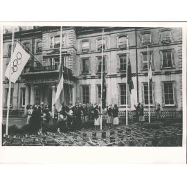 Women athletes unfurling their national flags