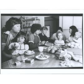 Wives and children of strikers having a mid-day meal at the relief centre