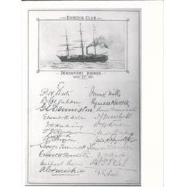 Dunedin Club menu Discovery Dinner Dec 23 1901