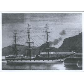 Dunedin (ship) Flying Shaw Savill & Albion Co. house flag. Post Nov. 1882.