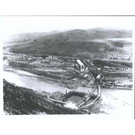 Waitaki Power Scheme - Bird's eye view of works from Canterbury side