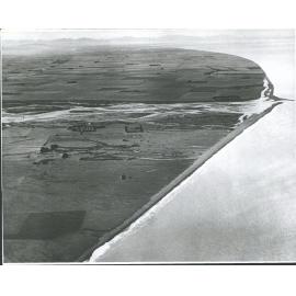 Aerial view of Waitaki river mouth, from south east