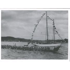 Sir Ernest Davis's Yacht Moerewa and the big Maori canoe