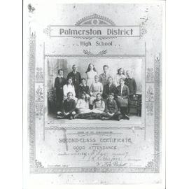 Palmerston District High School second class certificate for good attendance