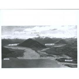 Aerial photograph showing extent of flooding at head of Lake Wakatipu