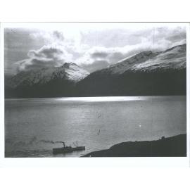 Early morning, Lake Wakatipu. P.S. Mountaineer in foreground