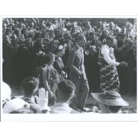 QE II at Turangawaewae Pa, heir of King Koroki, with Princess Piki, his daughter