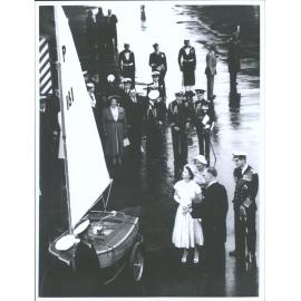 Q.E II receiving yacht presented to Prince Charles by Auckland Harbour Board