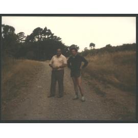 Dr Tony Ruakere & Jules Older on road leading to marae; on that spot the teenage girls did their poi dance in front of the soldiers