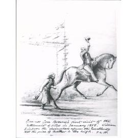 Governor Gore Browne's first visit to the settlement of Otago in January 1856. William Simpson the shoemakers assures His Excellency that the price of leather is too high