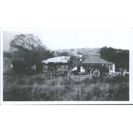 Traction engine drawing threshing mill & chaff cutter