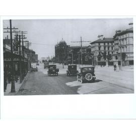 Lambton Quay, looking north toward Old Government Buildings and Railway Station