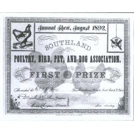 First Prize Show Certificate awarded to N.O. Potts, Lawrence