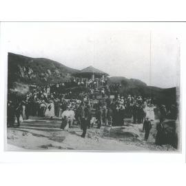 "Tourists waiting to see the great Wairoa Geyser play after being soaped"
