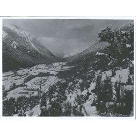 Houses nestled between New Zealand Alps