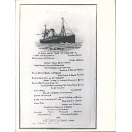 Waikare (ship) dinner menu Jan 1 1910