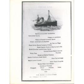 Waikare (ship) dinner menu Jan 3 1910