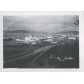 Wellington Shipping. Stern of Fordsdale, Port Phillip, Haparangi, Newborough ?, Hurunui, Nottingham