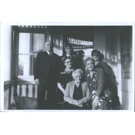 from left Sir Arthur, Edward, sisters Clarissa, Nesta, Cicely (at rear) Mrs Tyndall in foreground