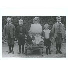 From left, Clarence Varcoe, Cyril Varcoe, Gladys Varcoe, Harold Varcoe, James Varcoe, Sitting In Chair, Stanley Varcoe, Raymond