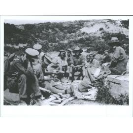 Mail day, Hill 60. Late Major Grant on the left