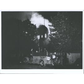 Fire destroying old Auckland Grammar School, 1949