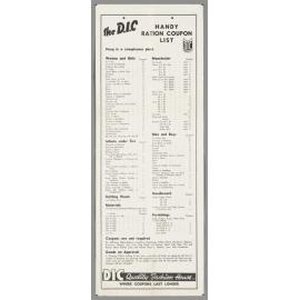 "the D.I.C Handy Ration Coupon List"