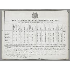 "New Zealand Company - Steerage Dietary. For each person fourteen years old and upwards"