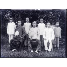 Group of Chinese men and boys in summertime - students in the college