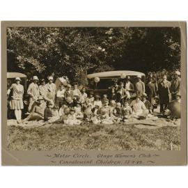 'Motor Circle. Otago Women's Club. Convalescent Children. 15-2-29'. Outing to Waitati Cottage.