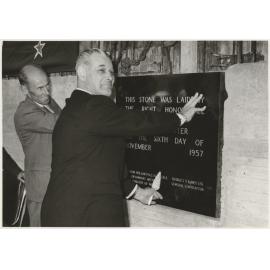 Keith Holyoake laying the foundation stone of the Dental School building