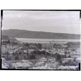 View across North Dunedin to Otago Peninsula, including North Ground and University of Otago buildings
