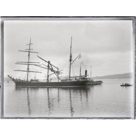 Sailing ship and steam tug in Otago Harbour