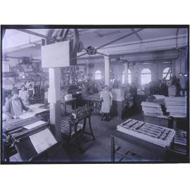 Women in men in workroom, Coulls Somerville Wilkie, Crawford Street, Dunedin