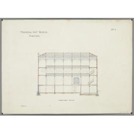 No. 559. [Otago Museum], plans for Provincial Government Museum, Great King Street, Dunedin, David Ross architect. 'No. 5. Longitudinal section'.