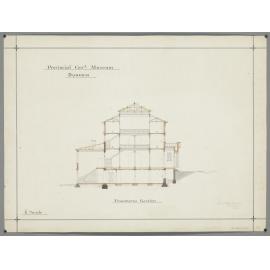 No. 559. [Otago Museum], plans for Provincial Government Museum, Great King Street, Dunedin, David Ross architect. Transverse section.