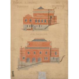 No. 668. Dunedin Public Library, plans for library, Moray Place, Dunedin, Crichton & McKay architects. Side and back elevation plans.