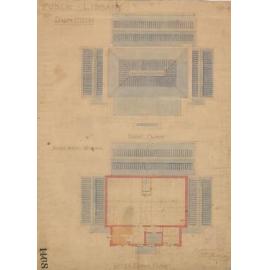 No. 668. Dunedin Public Library, plans for library, Moray Place, Dunedin, Crichton & McKay architects. Roof and upper floor plans.