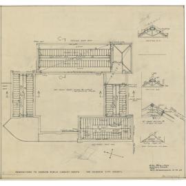 No. 668. Dunedin Public Library, plans for alterations and proposed extensions to library, Moray Place, Dunedin. Plan for renovations to roofs.