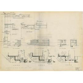 No. 668. Dunedin Public Library, plans for alterations and proposed extensions to library, Moray Place, Dunedin. Sections, elevations, and floor plans for additions at front of building.
