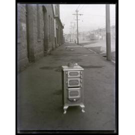 Shacklock 'Meteorite' boiler on pavement, Princes Street, Dunedin