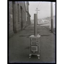 Shacklock 'Meteorite' boiler on pavement, Princes Street, Dunedin
