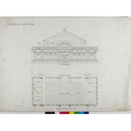 Oamaru Town Hall, front elevation and suggested upper floor plan by 'Scotia'